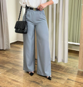 Calça alfaiataria cinza, calça alfaiataria wide leg